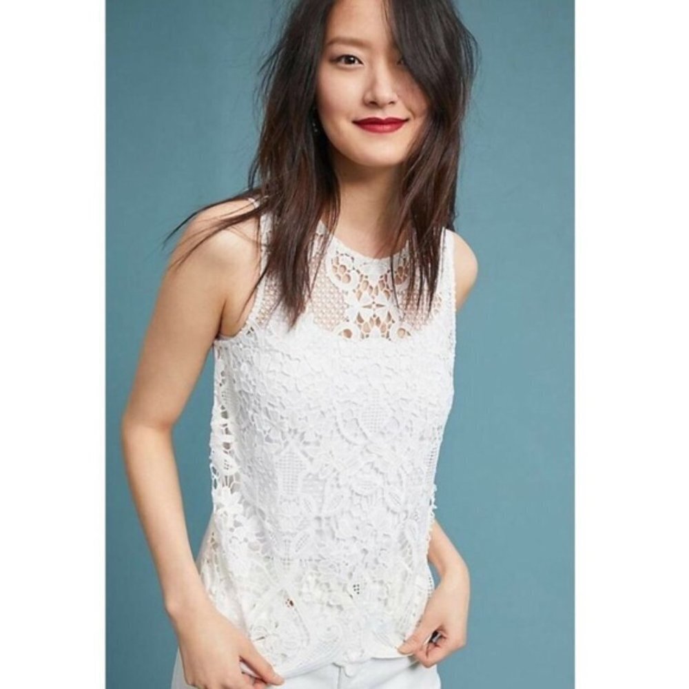 JAMES COVIELLO White Martigues Lace Shell Sleeveless Blouse size XS